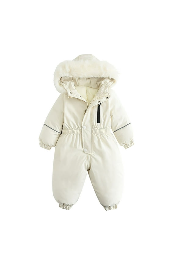 Boys Girls Ski Snow Jacket One Piece Hooded Baby Little Kids Winter Snowsuit Coat Romper Puffer Outwear 1-4T (1 Years, White #1)