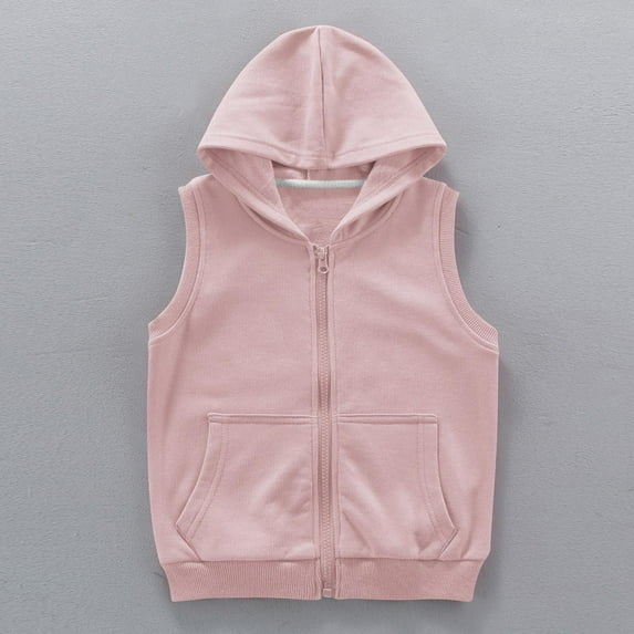 Boys Girls Sleeveless Hoodies Zip up Hooded Sweatshirts Kids Cotton Vests Jacket Coats Tops with Pockets New Girls Vests Tops Trendy Fall Pinky 12 Years