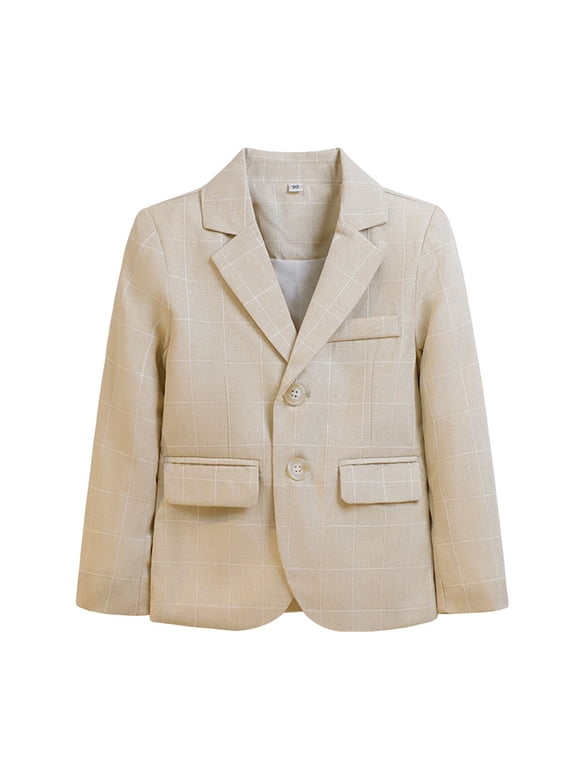 Boys Girls Slim Fit Blazer Jacket, Solid Long Sleeve Single Button Formal Suit Coat for School, Wedding, Party, Business Occasions Khaki 3-4 Years