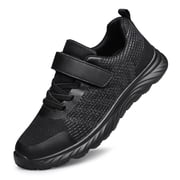 YHOON Boys Girls Sneakers Kids Shoes Unisex Breathable Fitness Running Tennis Lightweight Shoes Black Toddler Size 7