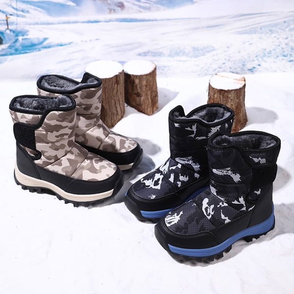 Boys Girls Snow Boots Kids' Waterproof Snow Boots for Winter Resistant Cold Weather Shoes Black 6.5 Y-7 Y