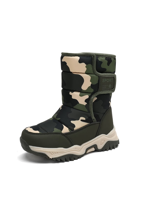 Boys Girls Snow Boots Toddler Outdoor Winter Warm Waterproof Anti-Slip Anti-Collision Calf Hight Slip Resistant Cold Weather Fur Lined Shoes Skiing Bootie (Toddler/Little Kid/Big Kid) Green camo 34