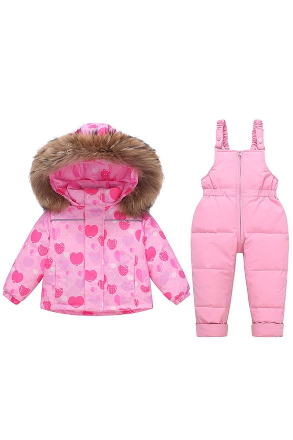 Boys Girls Snow Suit Winter Snowsuit Padded Warm 2 Piece Outfits Zip Up Puffer Hooded Ski Jacket and Snowboarding Pants