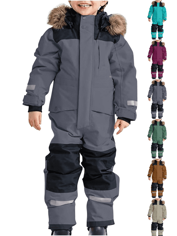 Boys' and Girls' Snowsuit Waterproof Jumpsuit Windproof Thermal Snow Suit for Kids Winter Ski Suit Coveralls Toddler Snow Suit Boys Girls One-Piece Snowsuit Winter Outdoor jumpsuit (1T-15)