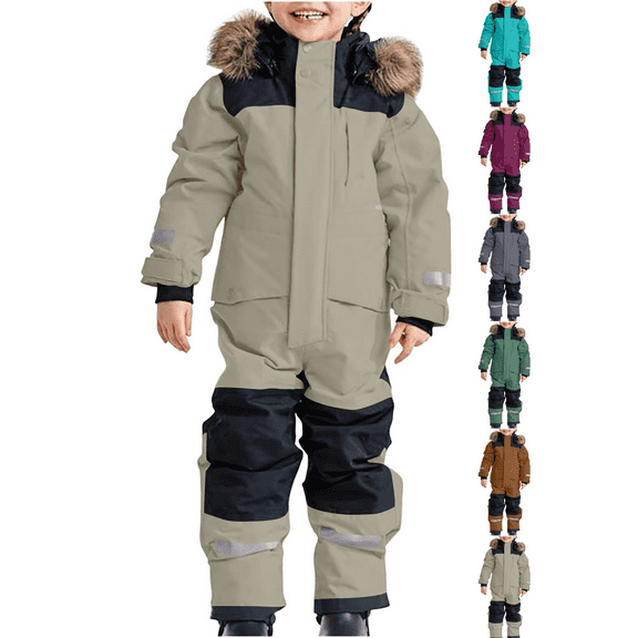 Boys' and Girls' Snowsuit Waterproof Jumpsuit Windproof Thermal Snow Suit for Kids Winter Ski Suit Coveralls Toddler Snow Suit Boys Girls One-Piece Snowsuit Winter Outdoor jumpsuit (1T-15)