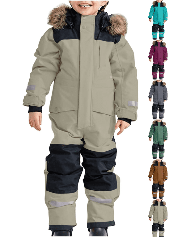Boys' and Girls' Snowsuit Waterproof Jumpsuit Windproof Thermal Snow Suit for Kids Winter Ski Suit Coveralls Toddler Snow Suit Boys Girls One-Piece Snowsuit Winter Outdoor jumpsuit (1T-15)