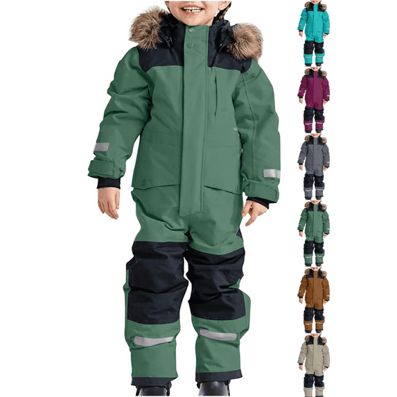 Boys' and Girls' Snowsuit Waterproof Jumpsuit Windproof Thermal Snow Suit for Kids Winter Ski Suit Coveralls Toddler Snow Suit Boys Girls One-Piece Snowsuit Winter Outdoor jumpsuit (1T-15)