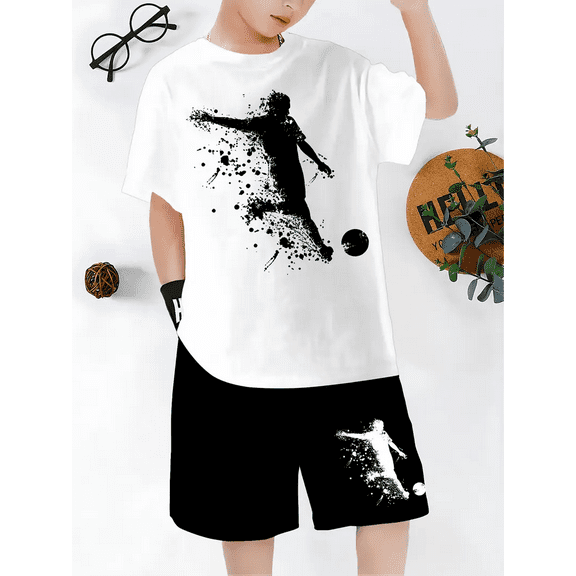 Boys & Girls Soccer Player Graphic T-Shirt & Shorts Set