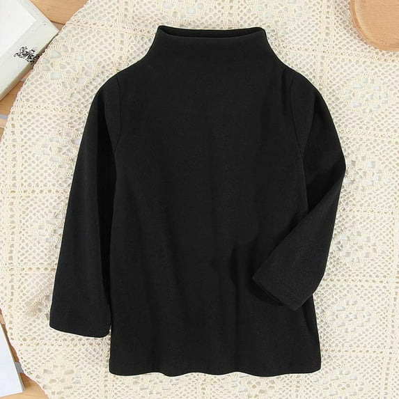 Boys Girls Soft Cotton Long Sleeve Turtleneck Shirts Solid Color Autumn T-Shirt for Kids 2-8 Years