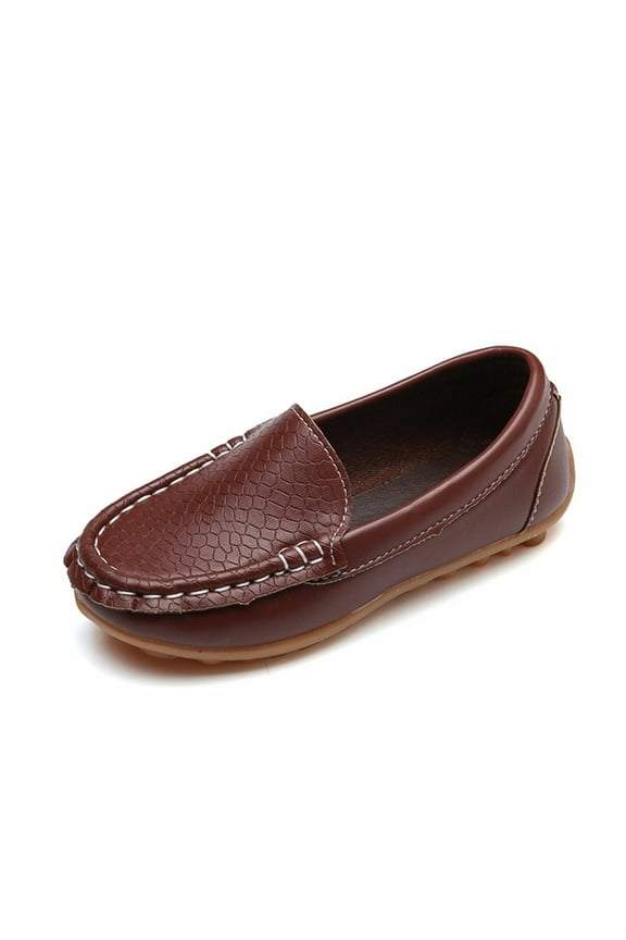Boys Girls Soft Leather Loafers Comfortable Dress Flats Slip On Oxford Casual School Walking Boat Shoes