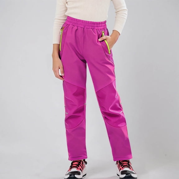 Boys Girls Softshell Hiking Pants Lined Skiing Snow Pants (Hot Pink 10-11 Years)