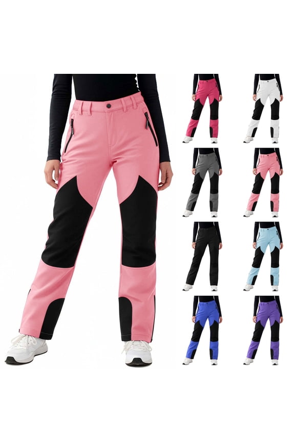 Boys Girls Softshell Hiking Pants Kids Fleece Lined Skiing Snow Pants Winter Insulated Outdoor Trousers Thick Snowpant Purple 120