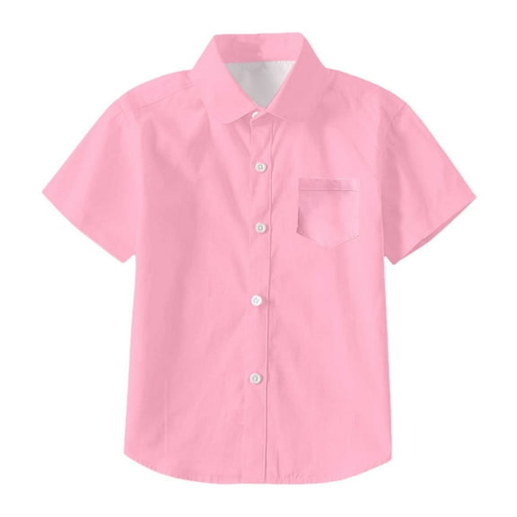 Boys Girls Solid Color Short Sleeve Shirt with Pocket Casual Summer Top for Kids Teens Lightweight Breathable Beach School Outfit,Color:2 Pink,Size:8-9 Years