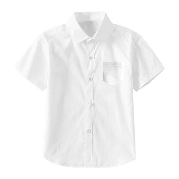 Boys Girls Solid Color Short Sleeve Shirt with Pocket Casual Summer Top for Kids Teens Lightweight Breathable Beach School Outfit,Color:2 White,Size:3-4 Years