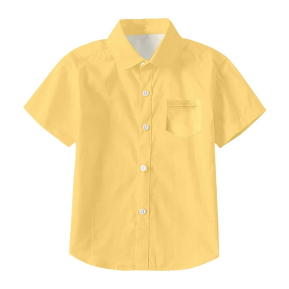 Boys Girls Solid Color Short Sleeve Shirt with Pocket Casual Summer Top for Kids Teens Lightweight Breathable Beach School Outfit,Color:2 Yellow,Size:3-4 Years