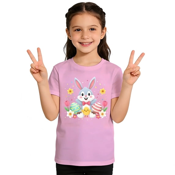 Boys Girls Sports Outdoor Easter Print Pattern Crew Neck Short Sleeve Pink 12Y-13Y