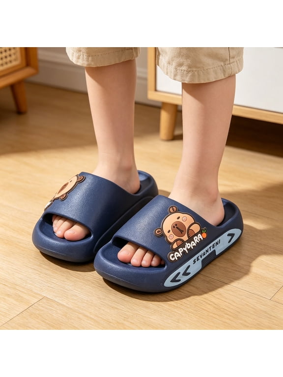 Boys Girls Sporty Slippers Kids Open Toe Thick Sole Slides Lightweight Sandals for Summer Daily Play Blue Size 9.5-10 Years