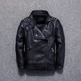 thumbnail image 1 of Boys Girls Spring Motorcycle Leather Jackets with Oblique Zipper Studded Kids Jacket Coat Black 9-10 Years, 1 of 9