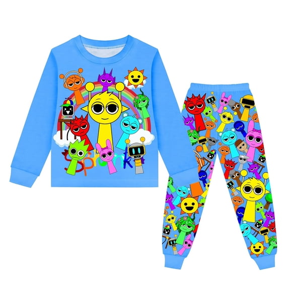 Boys Girls Sprunki Pants Set Kids Music Adventure Tee Shirt 2PCS Long Sleeve Cartoon Monster Game Clothes Outfit