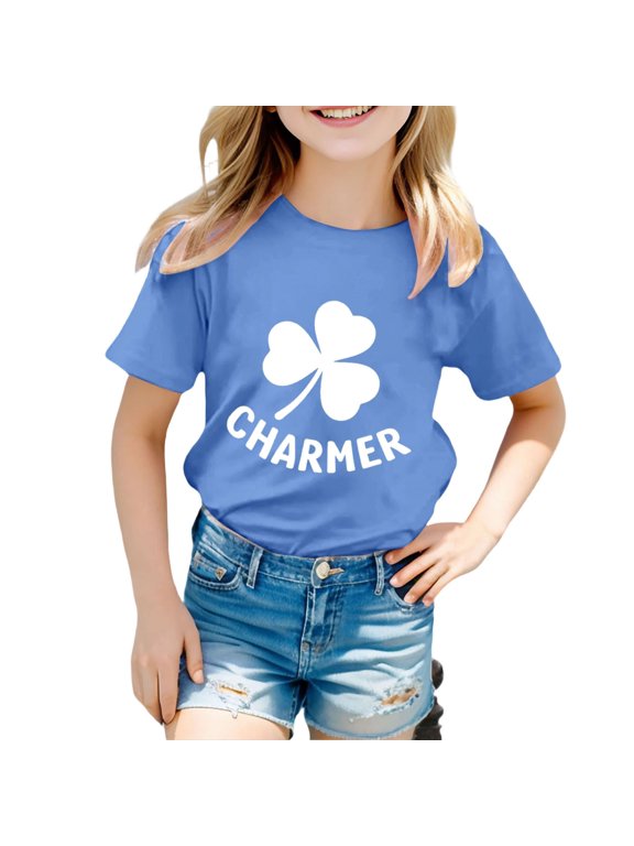 Boys Girls St Patricks Day Shirt Toddler Kids Irish Shamrock Clover T-Shirt Short Sleeve Tee Top 1-13 Yearsï¼Blue,140)