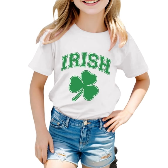 Boys Girls St Patricks Day Shirt Toddler Kids Irish Shamrock Clover T-Shirt Short Sleeve Tee Top 1-13 Yearsï¼White,130)