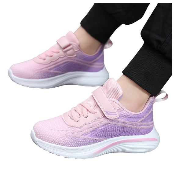 Boys Girls Strap Sneakers Lightweight School Sneakers Non Slip Breathable Training Shoes Fashion Slip on Shoes Pink Size 13 Little Kid