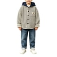 thumbnail image 1 of Boys Girls Striped Hooded Jacket Oversized Drop Shoulder Shacket Lightweight Fleece Sweatshirt Outerwear Textured Knit Hoodie, 1 of 7