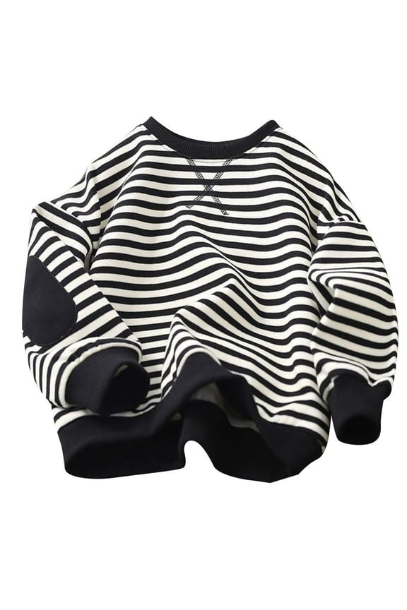 Boys Girls Striped Plus Size Sweatshirt Color Block Crew Neck Long Sleeve Casual Loose Pullover Winter Warm Tops for Gifts,Black 2,4 Years