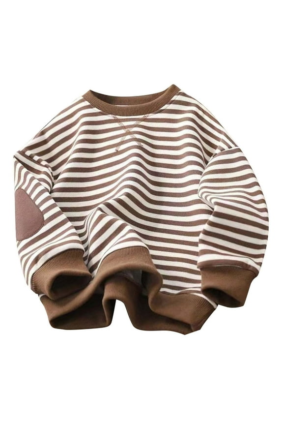Boys Girls Striped Plus Size Sweatshirt Color Block Crew Neck Long Sleeve Casual Loose Pullover Winter Warm Tops for Gifts,Brown 2,4 Years