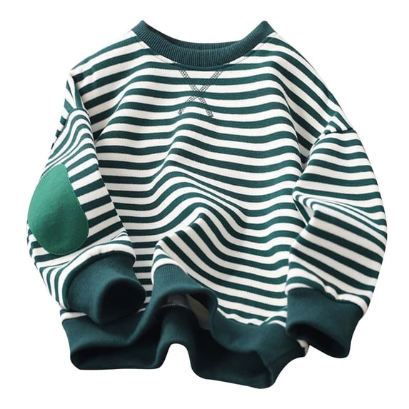 Boys Girls Striped Plus Size Sweatshirt Color Block Crew Neck Long Sleeve Casual Loose Pullover Winter Warm Tops for Gifts,Green 2,3 Years