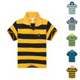 thumbnail image 1 of Boys Girls Striped Polo Shirt Short Sleeve School Uniform Shirt Button Closure Collared Top Soft Casual Shirt for Kids School Activities, 1 of 3