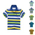 thumbnail image 1 of Boys Girls Striped Polo Shirt Short Sleeve School Uniform Shirt Button Closure Collared Top Soft Casual Shirt for Kids School Activities, 1 of 3