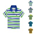 thumbnail image 1 of Boys Girls Striped Polo Shirt Short Sleeve School Uniform Shirt Button Closure Collared Top Soft Casual Shirt for Kids School Activities, 1 of 3