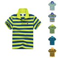 thumbnail image 1 of Boys Girls Striped Polo Shirt Short Sleeve School Uniform Shirt Button Closure Collared Top Soft Casual Shirt for Kids School Activities, 1 of 3