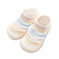 thumbnail image 1 of Boys Girls Striped Prints Socks Shoes Toddler Breathable Mesh The Floor Socks Non Prewalker Shoes White 12 Months-18 Months, 1 of 3