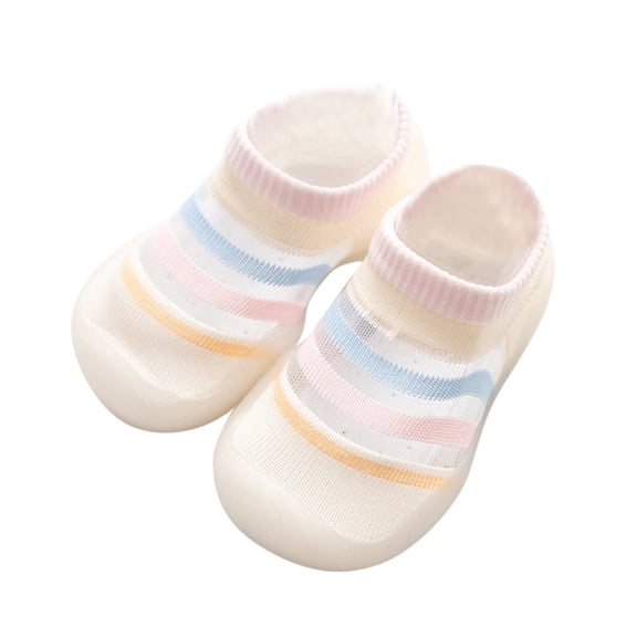 Boys Girls Striped Prints Socks Shoes Toddler Breathable Mesh The Floor Socks Non Prewalker Shoes White 18 Months-24 Months