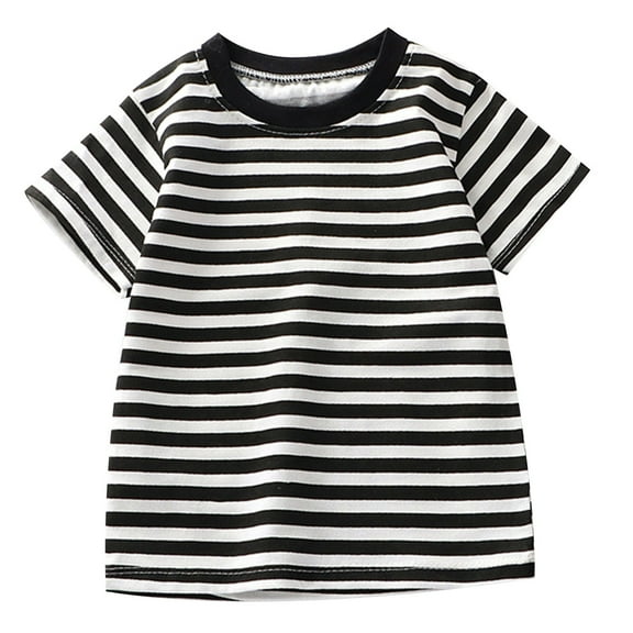 Boys Girls Striped Short Sleeve T-Shirt 100% Cotton Breathable Summer Top for Toddler Kids Comfortable Casual Tee Shirt,Color:Black,Size:4-5 Years