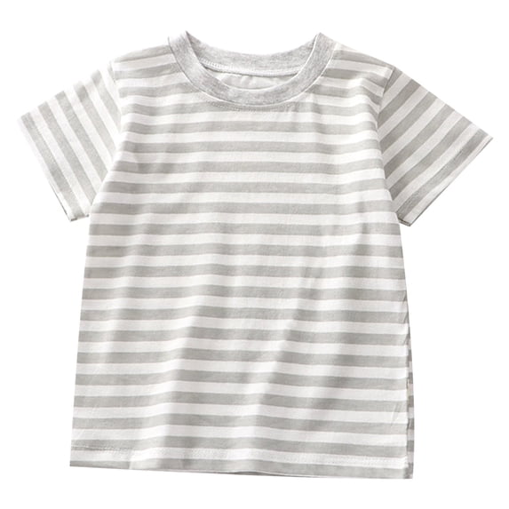 Boys Girls Striped Short Sleeve T-Shirt 100% Cotton Breathable Summer Top for Toddler Kids Comfortable Casual Tee Shirt,Color:Grey,Size:18-24 Months