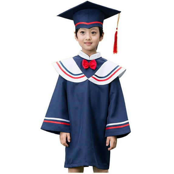 Boys Girls Suit Kindergarten Children Graduation 2 pieces Graduation Dress Solid Color Coat Long Gown Cap Tassel 2024 & 2025 Charm kindergarten graduation cap and gown for Kids Boys Girls 5-6 Years
