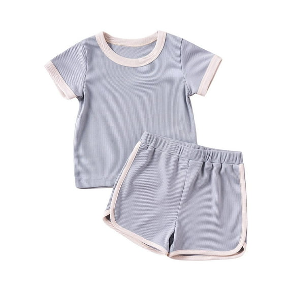 Boys Girls Summer Breathable Outfits Casual Short Sleeve T-Shirt And Shorts Two-Piece Color Block Suits for 1-6 Years