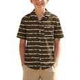 thumbnail image 1 of Boys Girls Summer Button Down Shirts Lapel Short Sleeve Striped Tops Comfy Breathable Casual Clothes With Pocket (3-4Years, Brown), 1 of 8