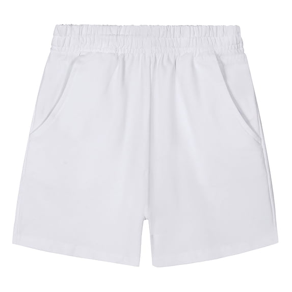 Boys Girls Summer Casual Athletic Shorts Lightweight Solid Color Elastic Waist Soft Knit Sports Shorts with Pockets for School Daily Wear(White,12-13 Years)
