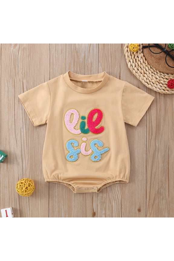Boys Girls Summer Causal Lil Sis Short Sleeve Letter Embroider Romper Bodysuits