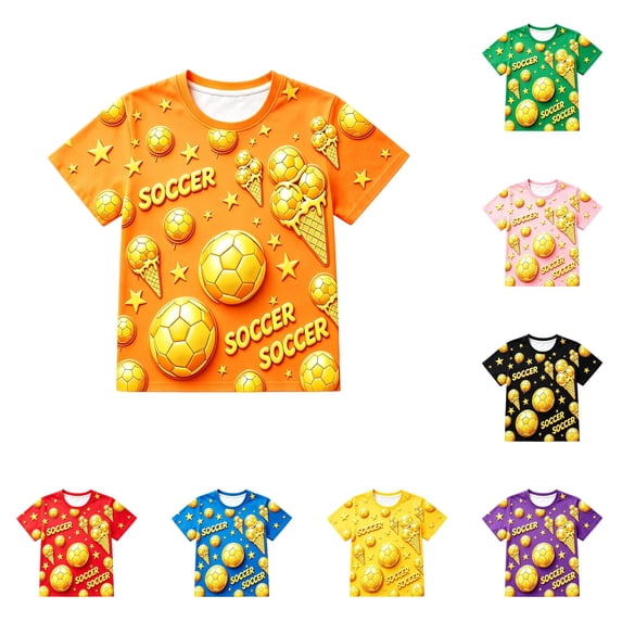 Boys Girls Summer Ice Football Graphic Short Sleeve Casual Blend Tee For Kids Daily School Outdoor Top Kids T-Shirts Summer Clothes