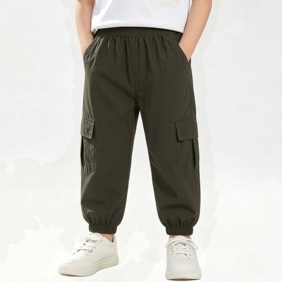 Boys Girls Summer Lightweight Cargo Jogger Pnats Solid Color Elastic Waist Loose Comfy Casual Pants 3-13 Years
