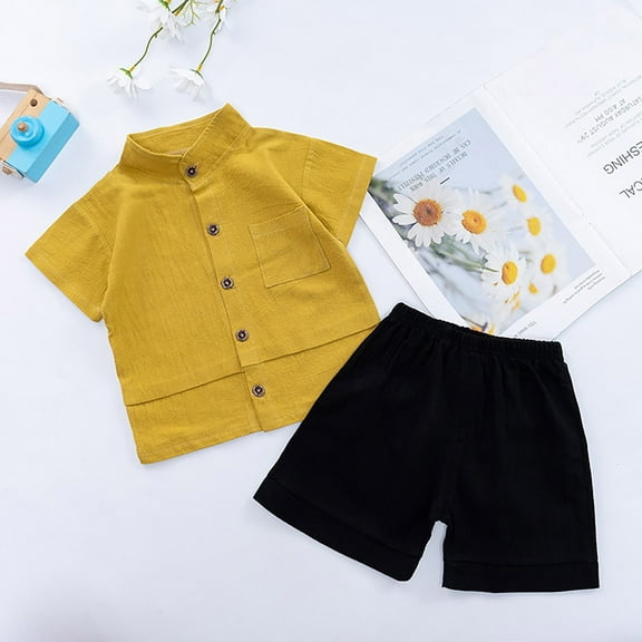 Boys & Girls Summer Sets Two Piece Outfits 6M-5Y Newborn Toddlers Kids Lightweight Solid Short Sleeve Shirts and Shorts Set with Pocket