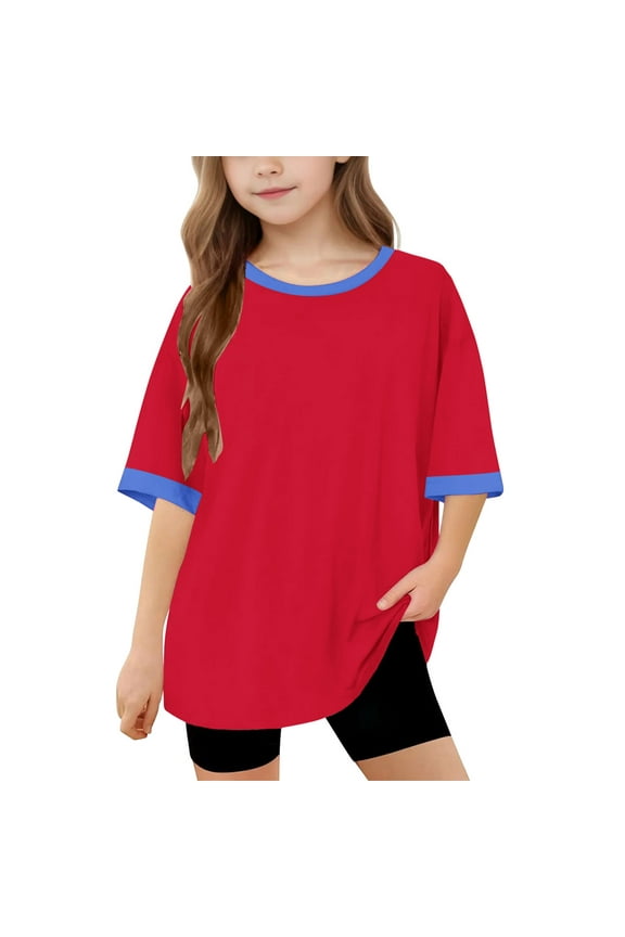 Boys Girls' Summer Short Sleeve Shirt - Kids Crewneck Soft Tunic Style T-Shirt Comfortable for Daily Casual Wear Red 12-13 Years