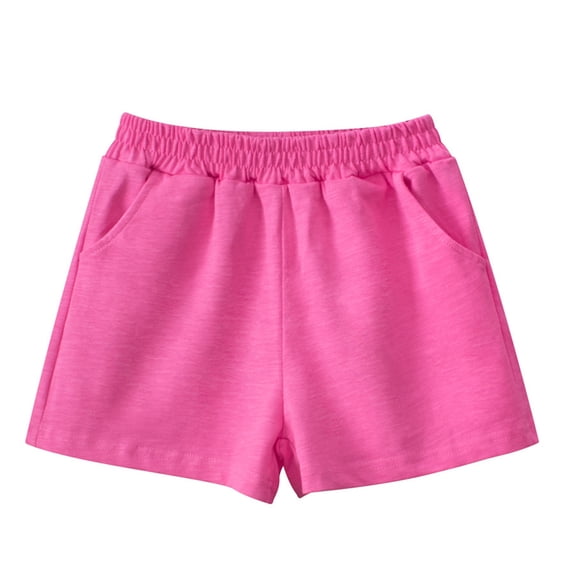 Boys & Girls Summer Shorts Cotton Elastic Waist Running Shorts with Pockets (Hot Pink 18-24 Months)