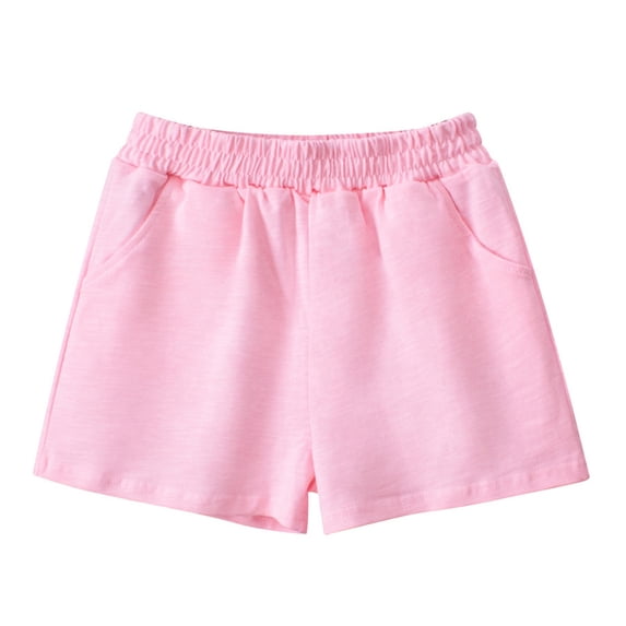 Boys & Girls Summer Shorts Cotton Elastic Waist Running Shorts with Pockets (Pink 7-8 Years)