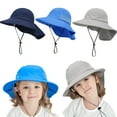 thumbnail image 1 of Boys Girls Summer Sun Hat UPF 50+ Wide Brim Collar Flip Beach Cap for 1-7 Years Play/Dark Blue, 1 of 8